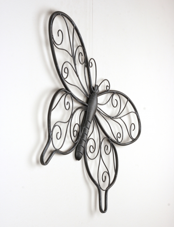 Dekorace na zeď motýl tmavý kov 64cm