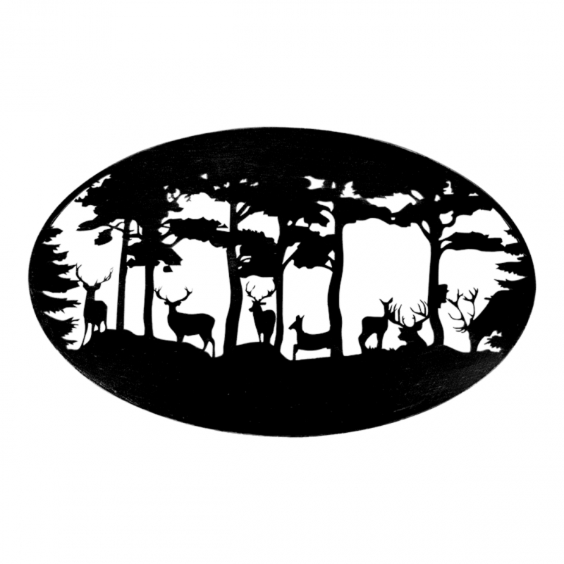 Dekorace na zeď oválná kovová 89,8 x 55,4 x 1,5 cm jeleni v lese