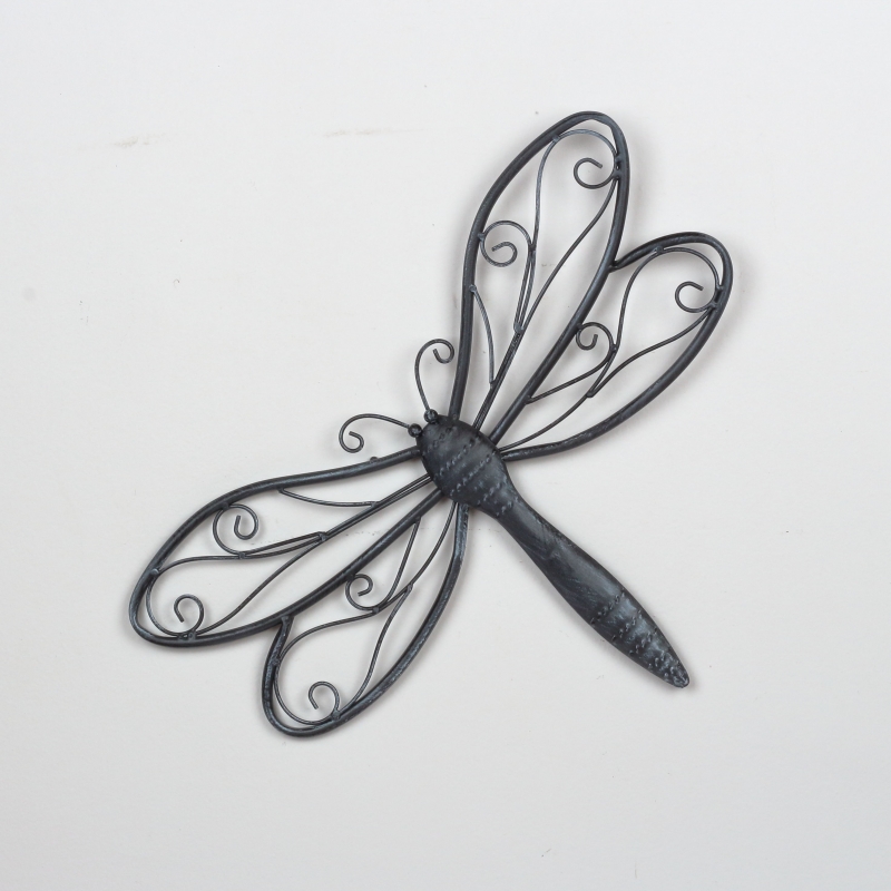 Dekorace na zeď vážka kovová tmavá 49x34cm