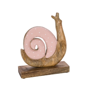 Dekorace šnek stojící růžový 22 x 20 x 2,5 cm dřevo
