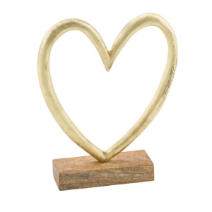 Dekorace srdce na podstavci 20 x 17 x 2,5 cm zlaté