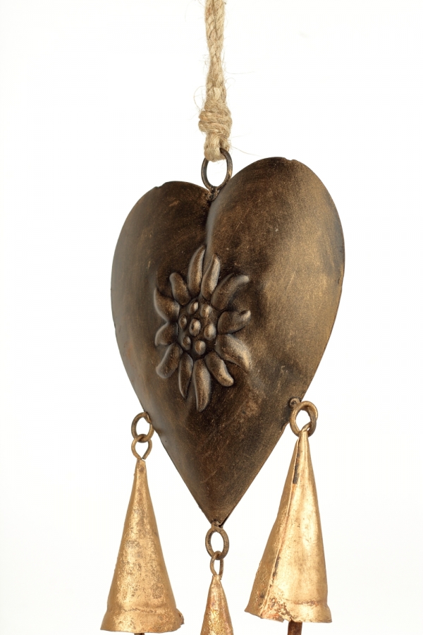 Dekorace srdce se třemi zvonky 35/22cm