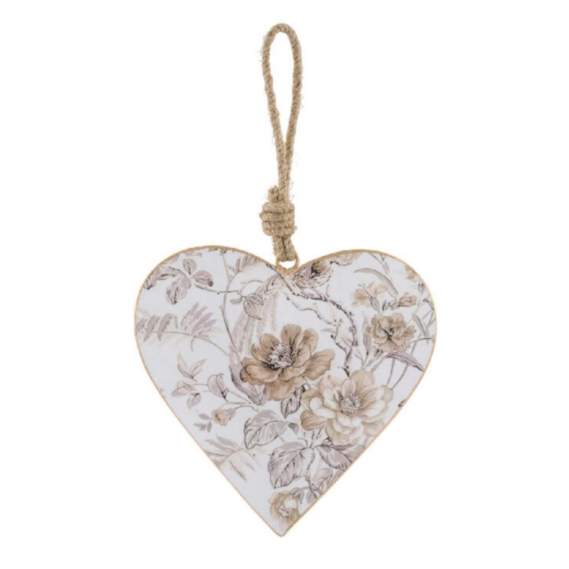 Dekorace srdce závěsné béžové 20cm