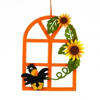 Dekorace vrána v okně 14x20cm