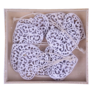 Dekorace závěsná srdíčka kovová fialová 4 x 3 x 0,5 cm sada 10 kusů