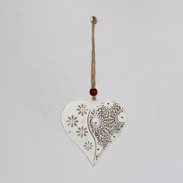 Dekorace závěsné srdce kovové zdobené 9x9cm
