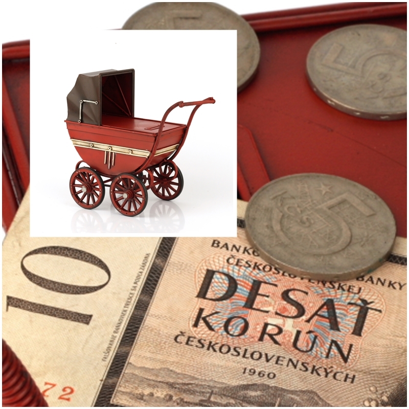 Dětská pokladnička kočár 28x16x26cm