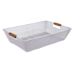 Doplňky do kuchyně - košík - tác bílý kov 28,5x41x10cm