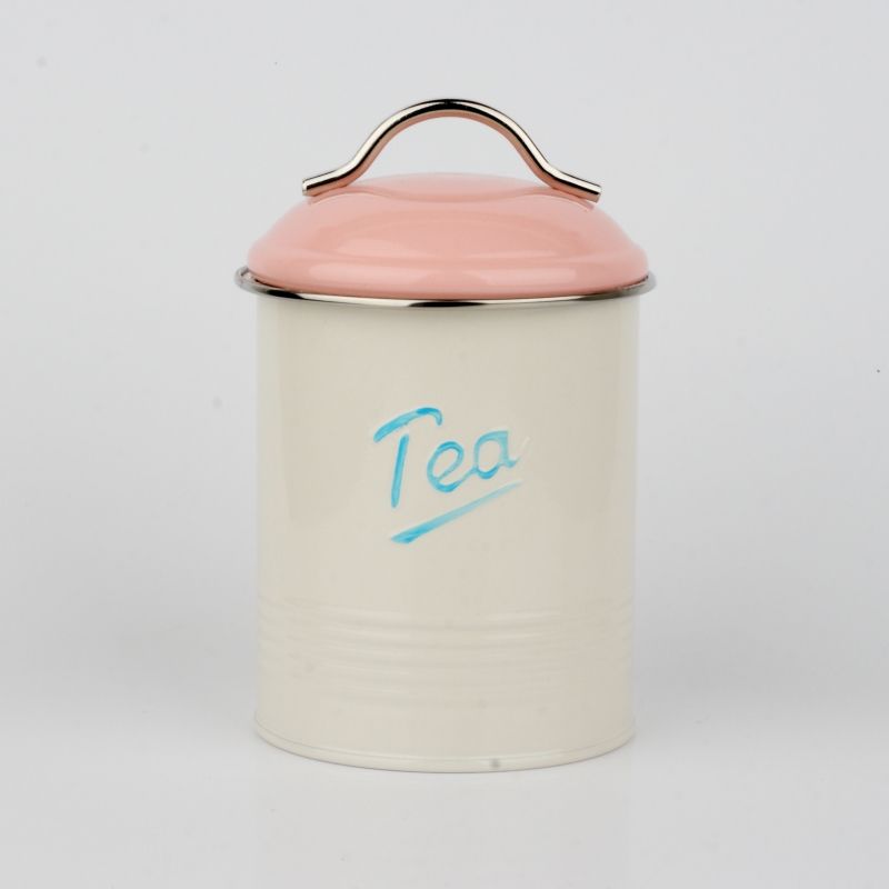 Dóza na čaj s růžovým víkem 16x11cm