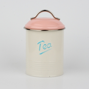 Dóza na čaj s růžovým víkem 16x11cm