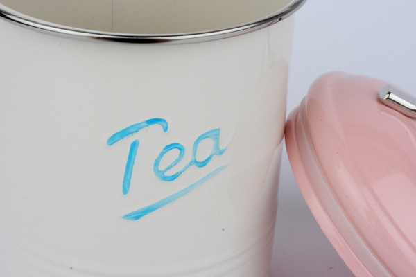 Dóza na čaj s růžovým víkem 16x11cm