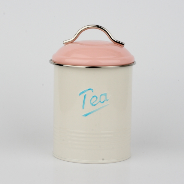 Dóza na čaj s růžovým víkem 16x11cm