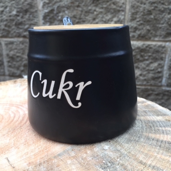 Dóza na cukr černá - vyřazeno