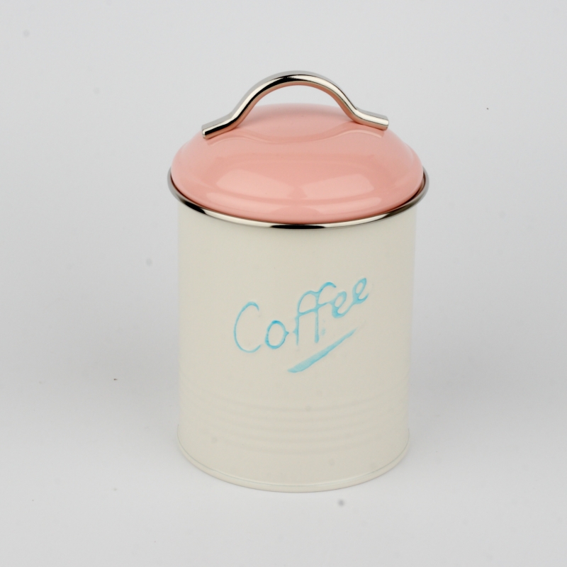 Dóza na kávu s růžovým víkem 16x11cm