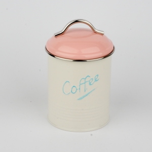 Dóza na kávu s růžovým víkem 16x11cm