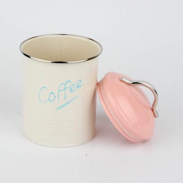 Dóza na kávu s růžovým víkem 16x11cm