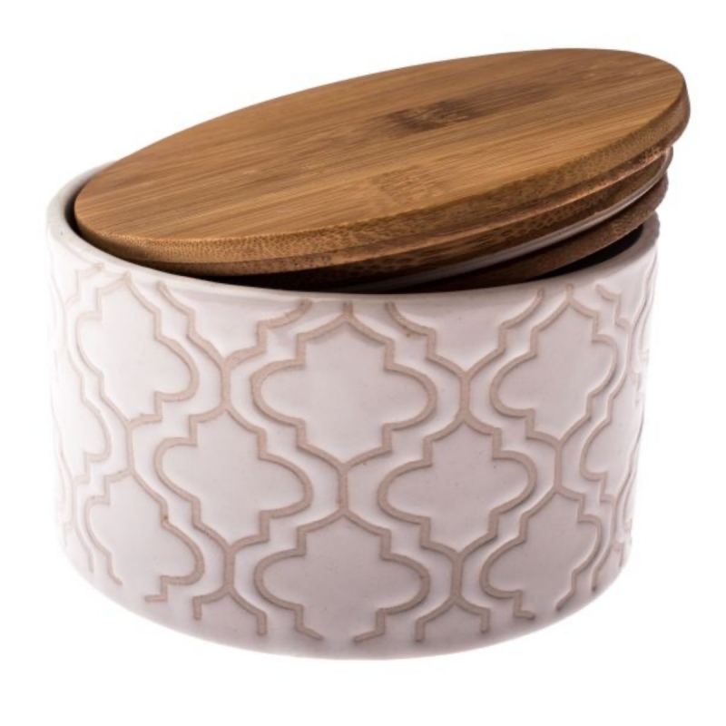 Dóza s víčkem z bambusu 440 ml keramická