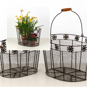 Drátěný koš s kytičkami 30-36cm (set 2ks)