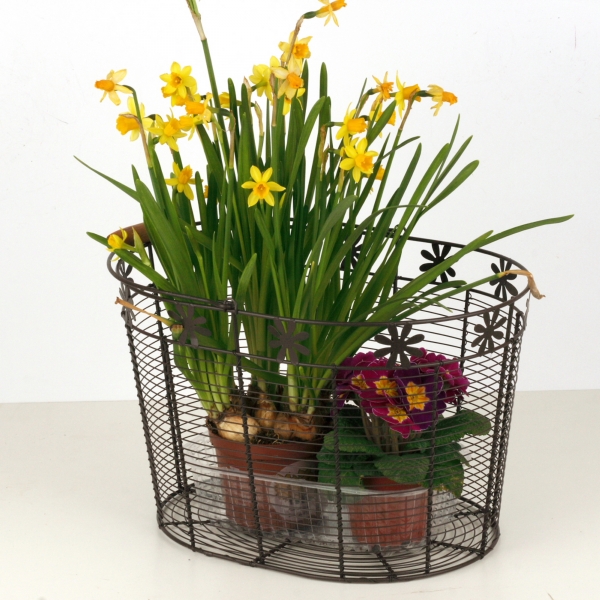 Drátěný koš s kytičkami 30-36cm (set 2ks)