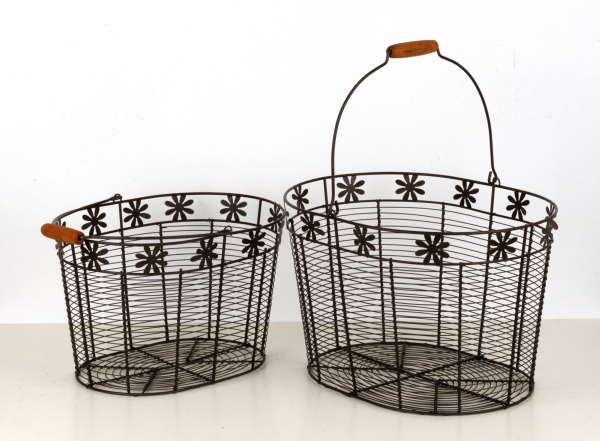 Drátěný koš s kytičkami 30-36cm (set 2ks)