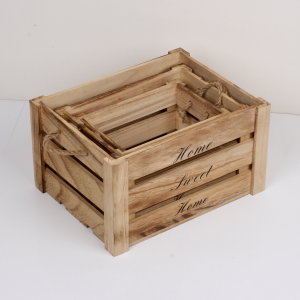 Dřevěná bedna Home sweet home (sada 3ks)