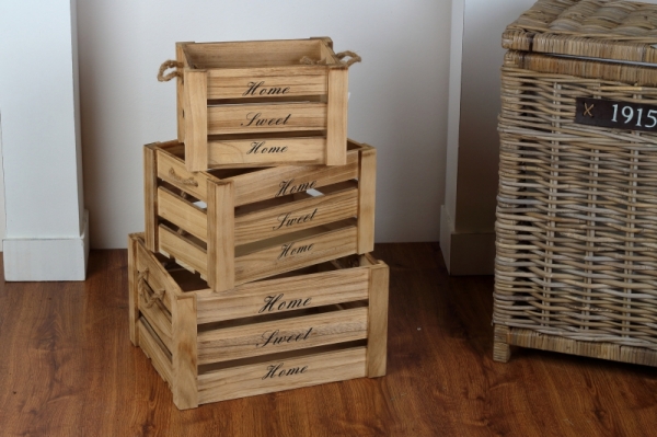 Dřevěná bedna Home sweet home (sada 3ks)