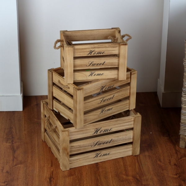 Dřevěná bedna Home sweet home (sada 3ks)