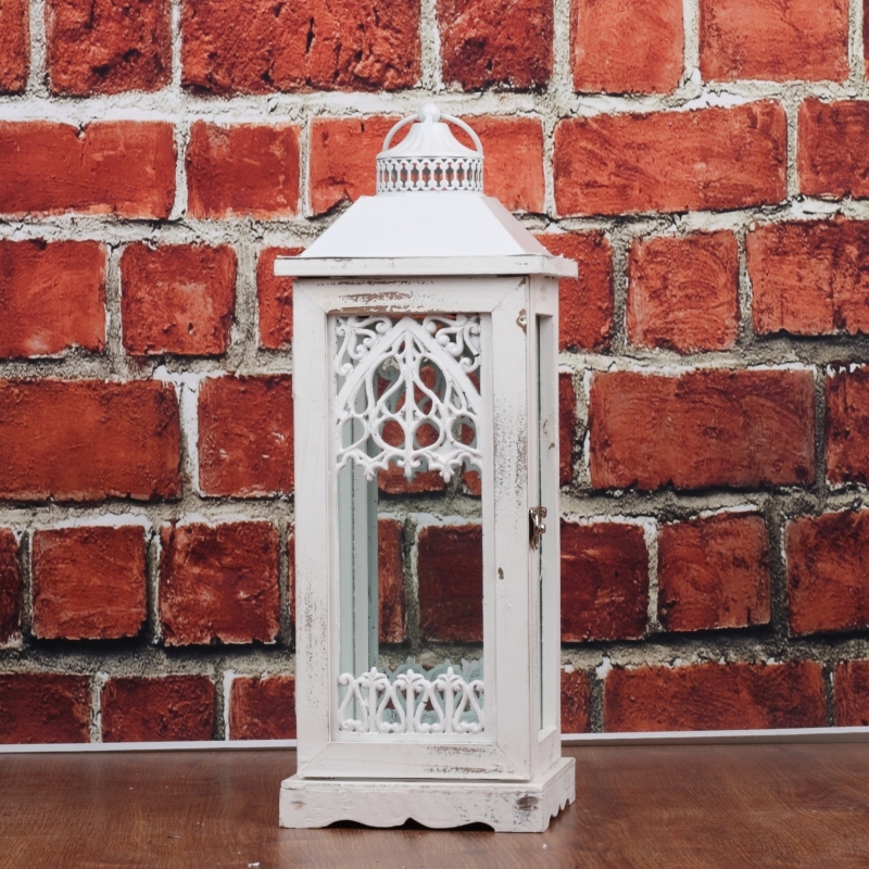 Dřevěná bílá lucerna 47cm