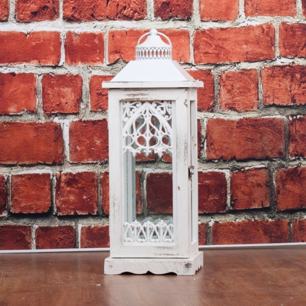 Dřevěná bílá lucerna 47cm