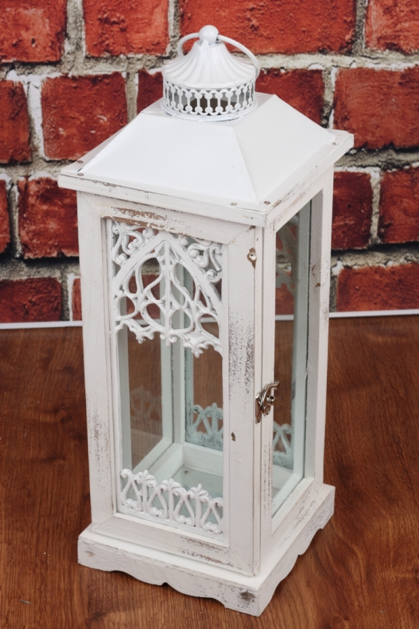 Dřevěná bílá lucerna 47cm