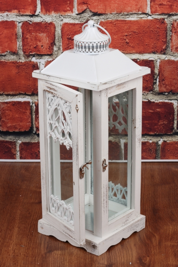 Dřevěná bílá lucerna 47cm