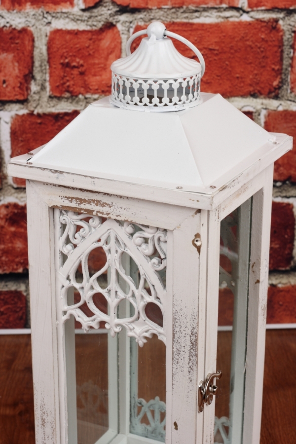 Dřevěná bílá lucerna 47cm