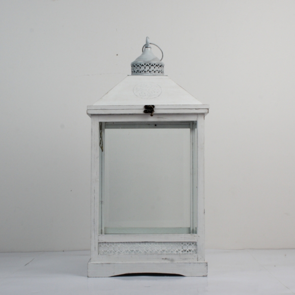 Dřevěná bílá lucerna s patinou 65cm