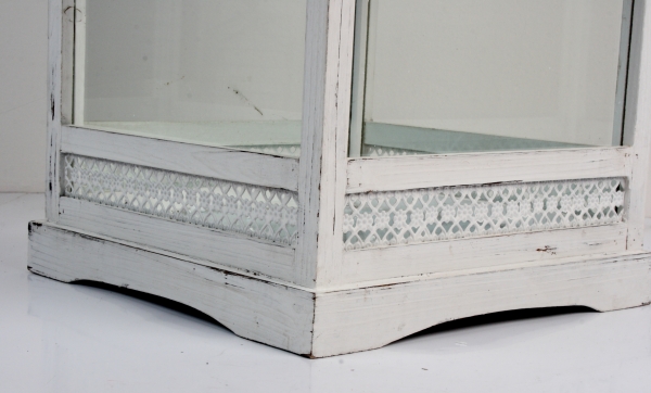 Dřevěná bílá lucerna s patinou 65cm