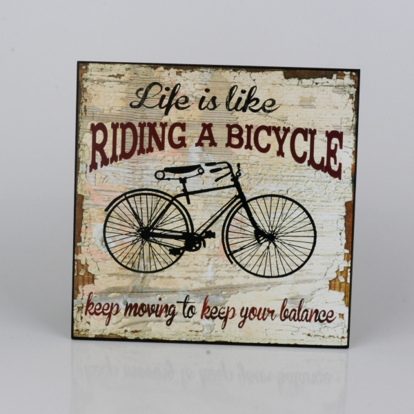Dřevěná cedule Life is like riding a bicycle 25x25cm