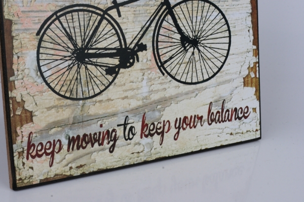 Dřevěná cedule Life is like riding a bicycle 25x25cm