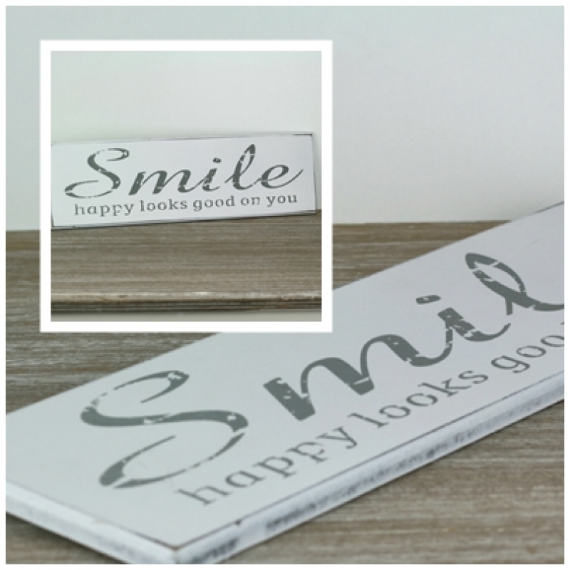 Dřevěná cedule SMILE bílá 40x12cm