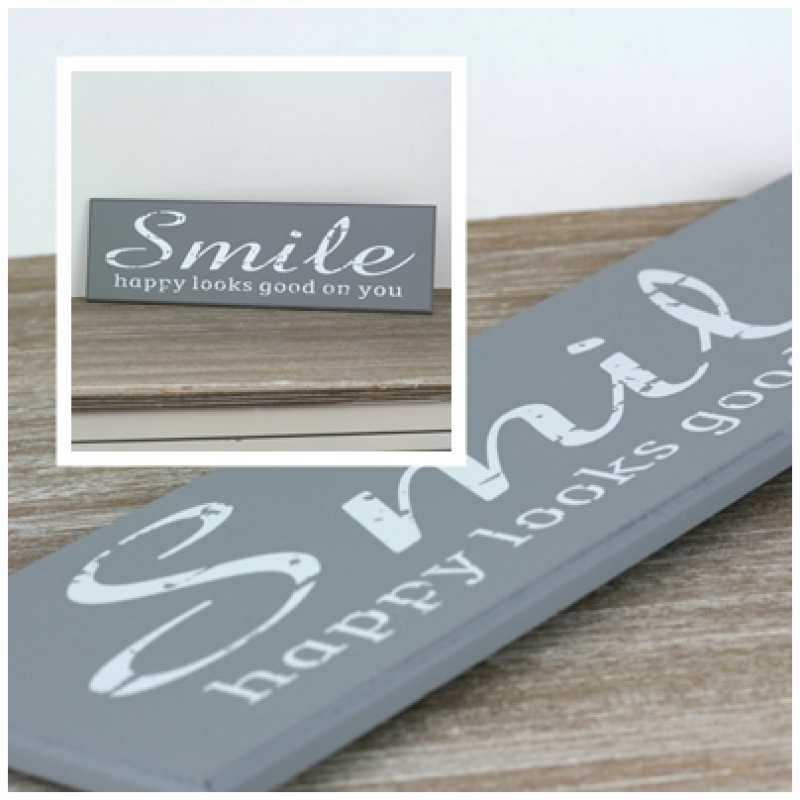 Dřevěná cedule SMILE šedá 40x12cm