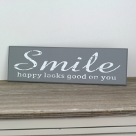 Dřevěná cedule SMILE šedá 40x12cm