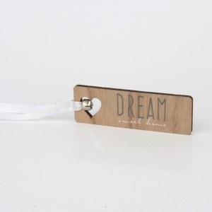 Dřevěná cedulka s rolničkou DREAM 12x4cm