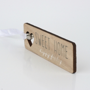 Dřevěná cedulka s rolničkou SWEET HOME 12x4cm