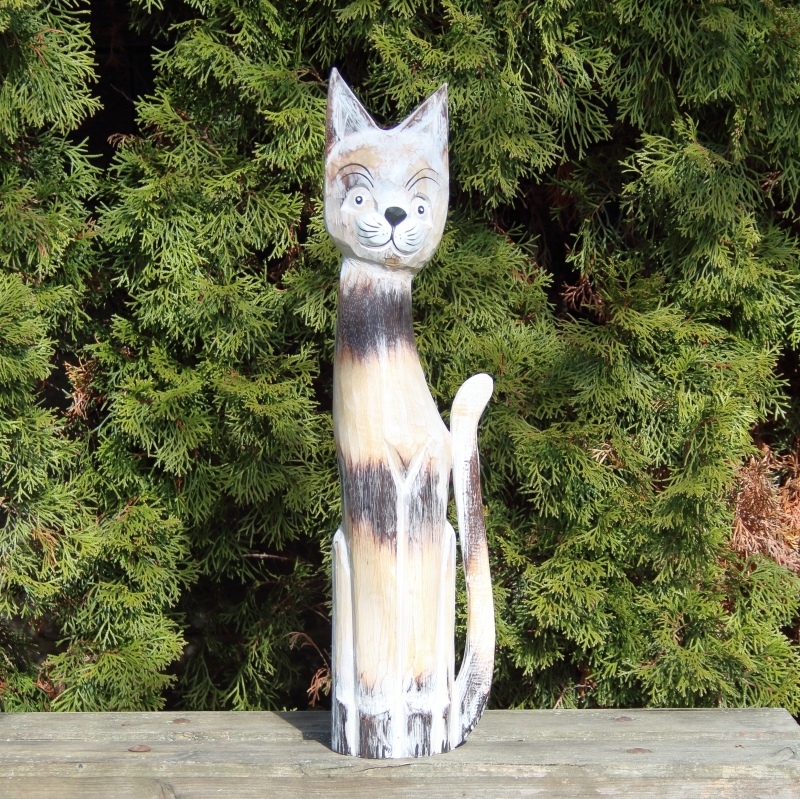 Dřevěná dekorace kočka mourovaná 60cm