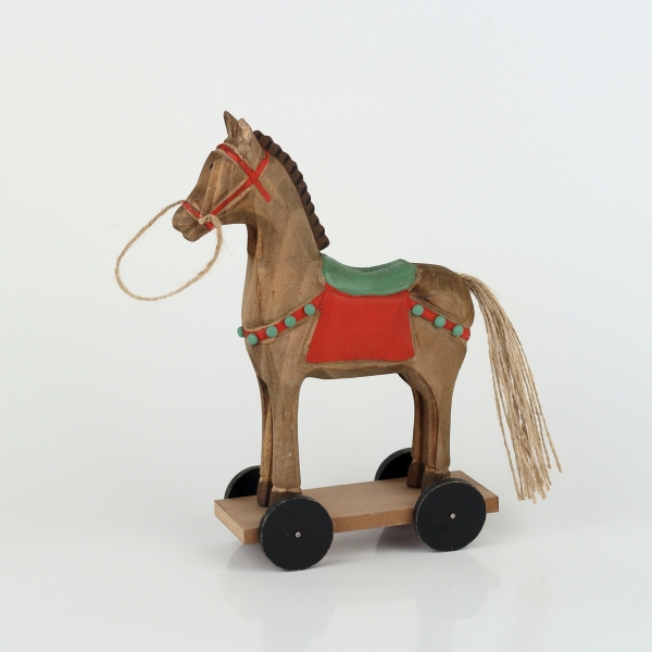 Dřevěná dekorace koník na kolečkách 25cm