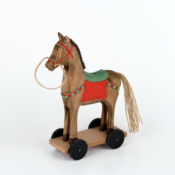 Dřevěná dekorace koník na kolečkách 25cm