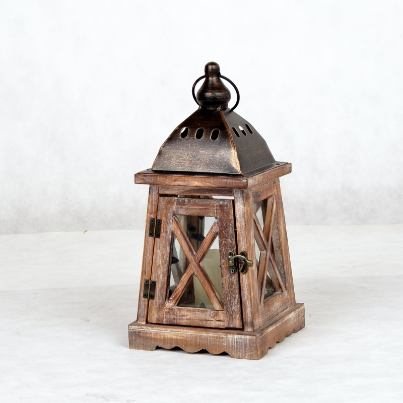 Dřevěná dekorační lucerna malá 17,5x17,5x39cm