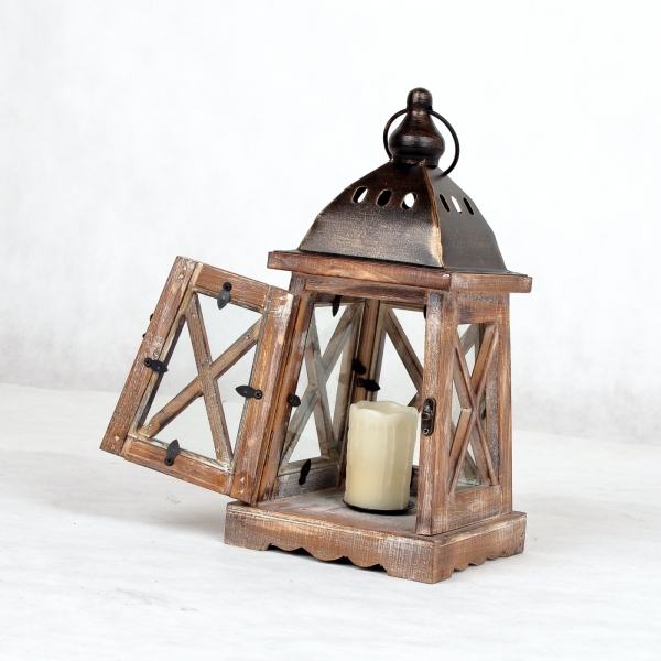 Dřevěná dekorační lucerna malá 17,5x17,5x39cm
