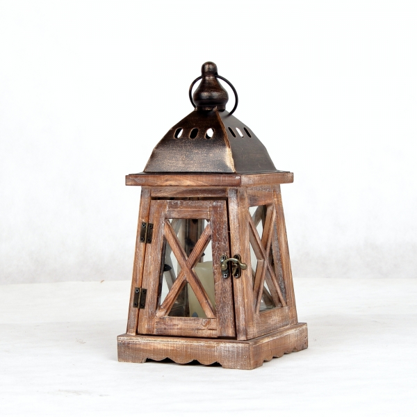 Dřevěná dekorační lucerna malá 17,5x17,5x39cm