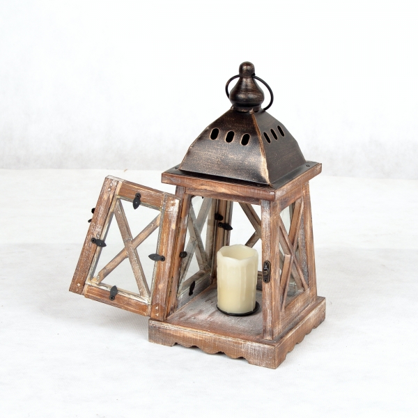 Dřevěná dekorační lucerna malá 17,5x17,5x39cm