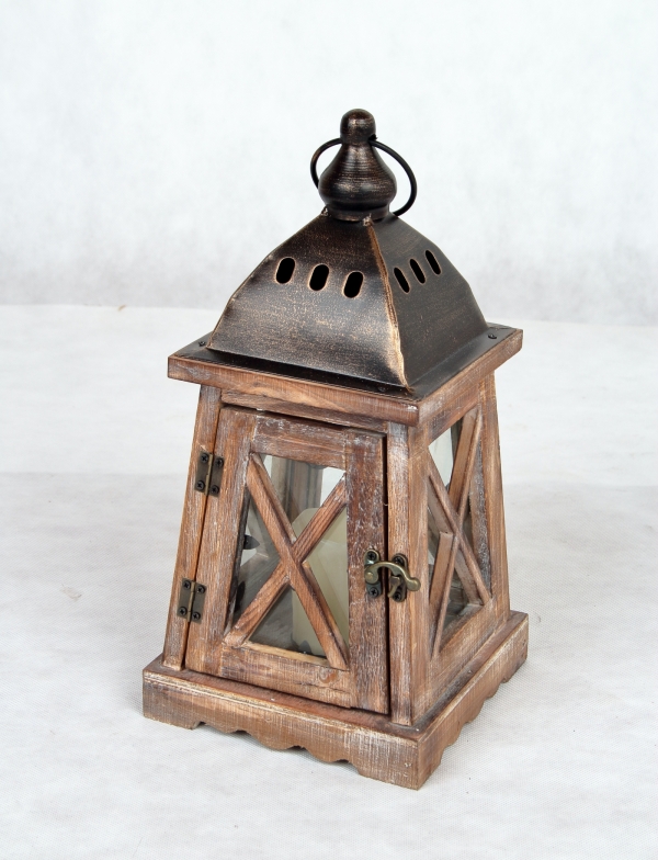 Dřevěná dekorační lucerna malá 17,5x17,5x39cm