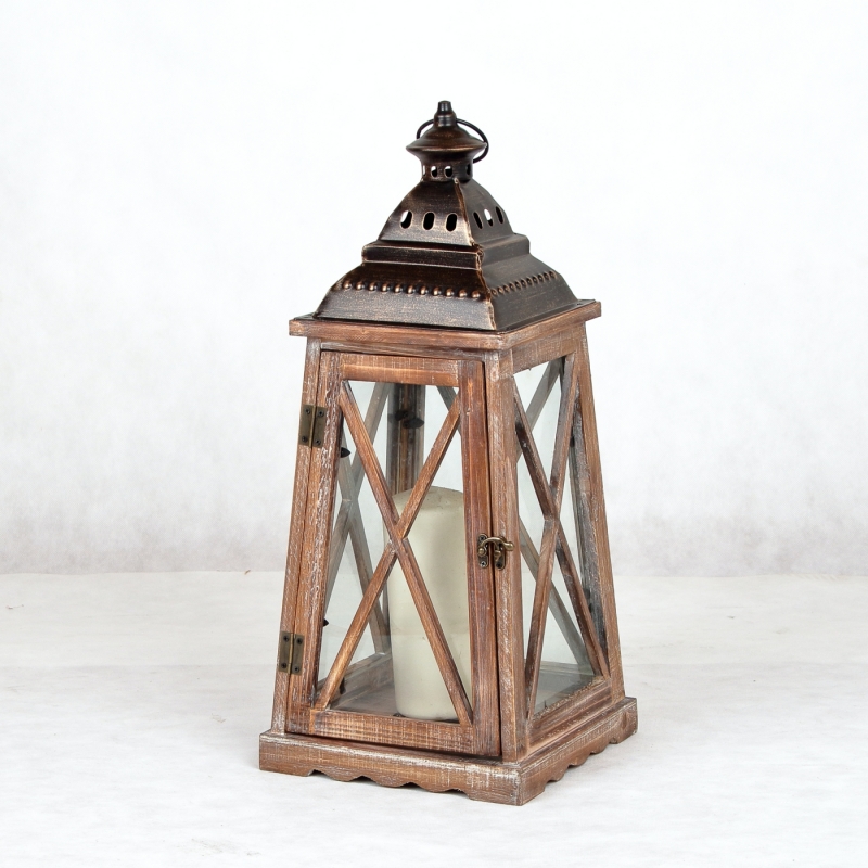 Dřevěná dekorační lucerna střední 24x24x60cm
